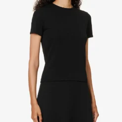 Vince Round-neck Short-sleeves Woven T-shirt -Outlet Pique Style Store R04154652 BLACK ALT02