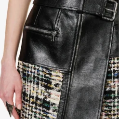 Alexander McQueen Contrast-panel Tweed And Leather Midi Skirt -Outlet Pique Style Store R04154722 BLACKMULTICOLOR ALT04