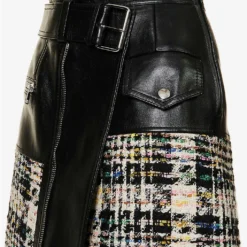 Alexander McQueen Contrast-panel Tweed And Leather Midi Skirt -Outlet Pique Style Store R04154722 BLACKMULTICOLOR ALT05