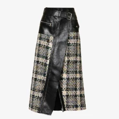 Alexander McQueen Contrast-panel Tweed And Leather Midi Skirt