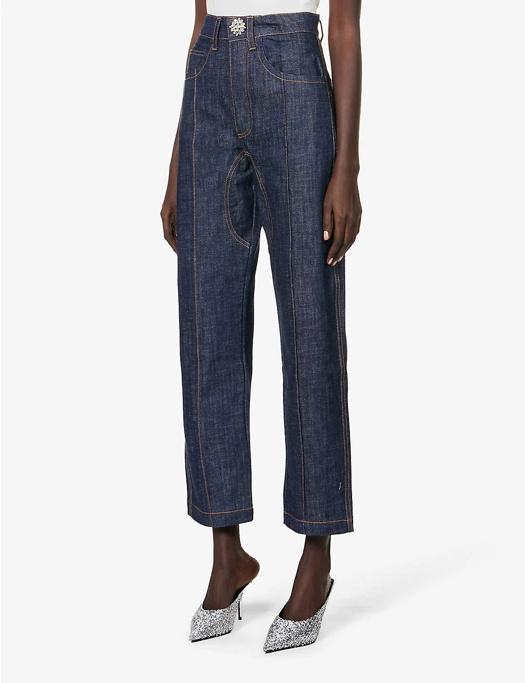 Crystal-embellished Straight-leg Mid-rise Stretch-organic Denim Jeans 3 Crystal-embellished Straight-leg Mid-rise Stretch-organic Denim Jeans - Image 3