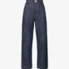 Crystal-embellished Straight-leg Mid-rise Stretch-organic Denim Jeans