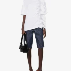 Crystal-embellished Straight-leg Mid-rise Stretch-organic Denim Shorts -Outlet Pique Style Store R04154808 DENIM ALT01