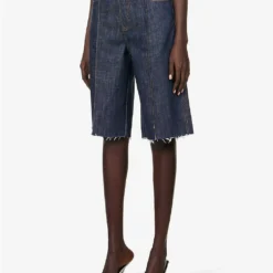 Crystal-embellished Straight-leg Mid-rise Stretch-organic Denim Shorts -Outlet Pique Style Store R04154808 DENIM ALT02