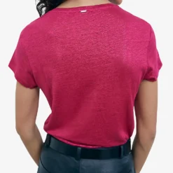 Ikks V-neck Short-sleeved Linen T-shirt -Outlet Pique Style Store R04156271 PURPLE ALT03