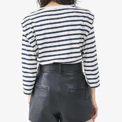 Ikks Stud-embellished Striped Woven T-shirt -Outlet Pique Style Store R04156273 IVORY ALT02