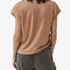 Ikks V-neck Regular-fit Linen T-shirt -Outlet Pique Style Store R04156324 DARKBEIGE ALT03