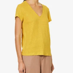 Ikks V-neck Relaxed-fit Linen T-shirt 7 Ikks V-neck Relaxed-fit Linen T-shirt -Outlet Pique Style Store R04156325 YELLOW ALT02