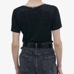Ikks Chain-embellished V-neck Stretch-woven T-shirt -Outlet Pique Style Store R04156327 BLACK ALT02