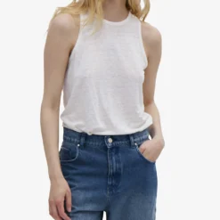 Ikks Sleeveless Round-neck Linen T-shirt 6 Ikks Sleeveless Round-neck Linen T-shirt -Outlet Pique Style Store R04156330 ECRU ALT02