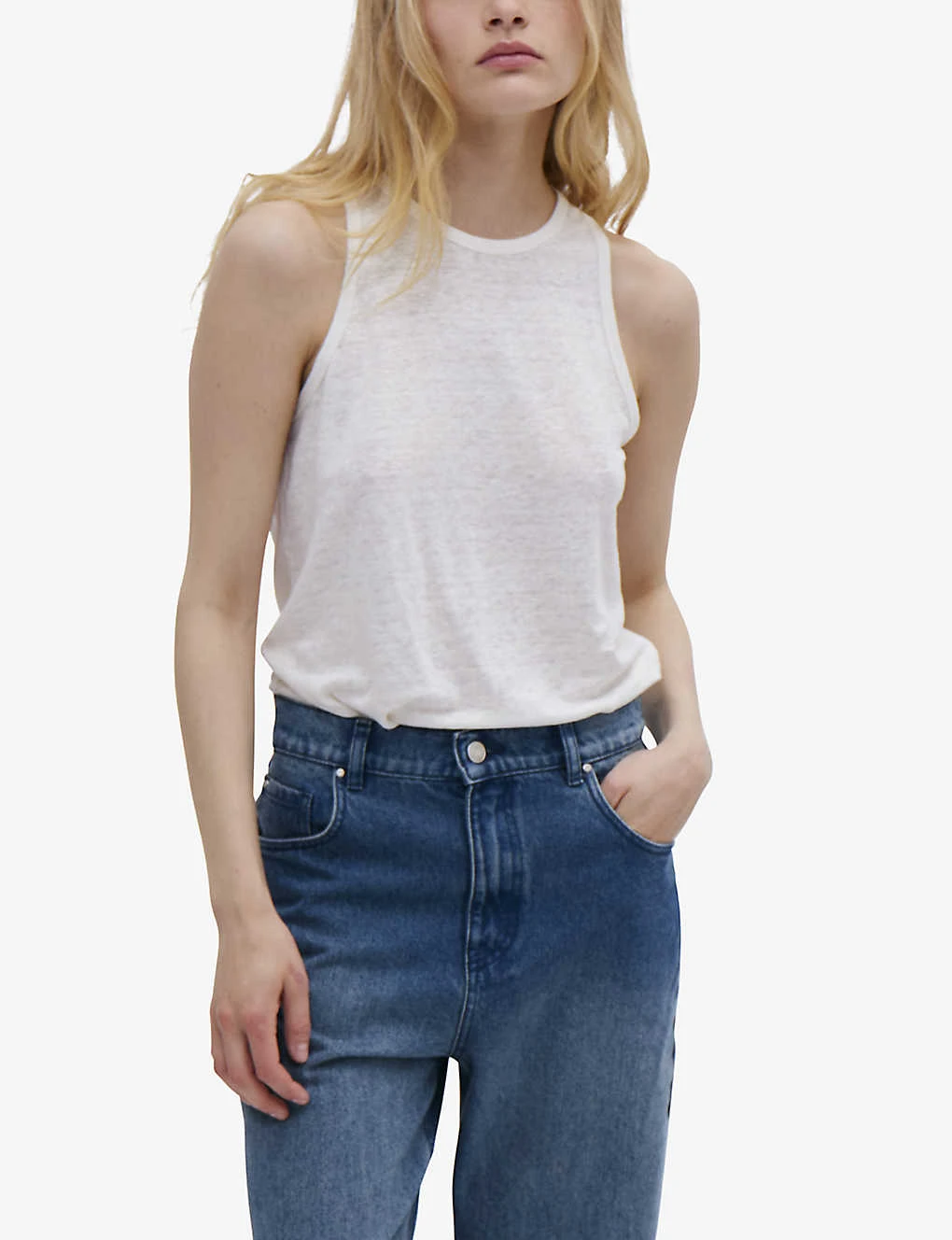 Ikks Sleeveless Round-neck Linen T-shirt 3 Ikks Sleeveless Round-neck Linen T-shirt - Image 3