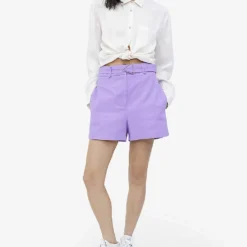 Ikks Triangle-buckle Stretch Cotton-blend Shorts -Outlet Pique Style Store R04156347 LILAC ALT01