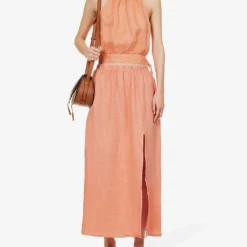 Split-hem Elasticated-waistband Linen Maxi Skirt -Outlet Pique Style Store R04156418 WHITE ALT01