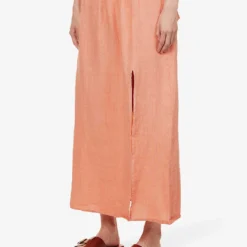 Split-hem Elasticated-waistband Linen Maxi Skirt -Outlet Pique Style Store R04156418 WHITE ALT02