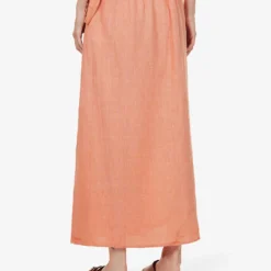 Split-hem Elasticated-waistband Linen Maxi Skirt -Outlet Pique Style Store R04156418 WHITE ALT03