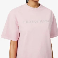 Filthy Rich Crystal-embellished Cotton T-shirt -Outlet Pique Style Store R04156847 ROSE ALT04