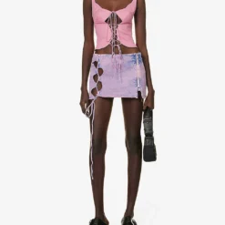 Distressed Cut-out Mini Skirt -Outlet Pique Style Store R04156855 PEONY ALT01