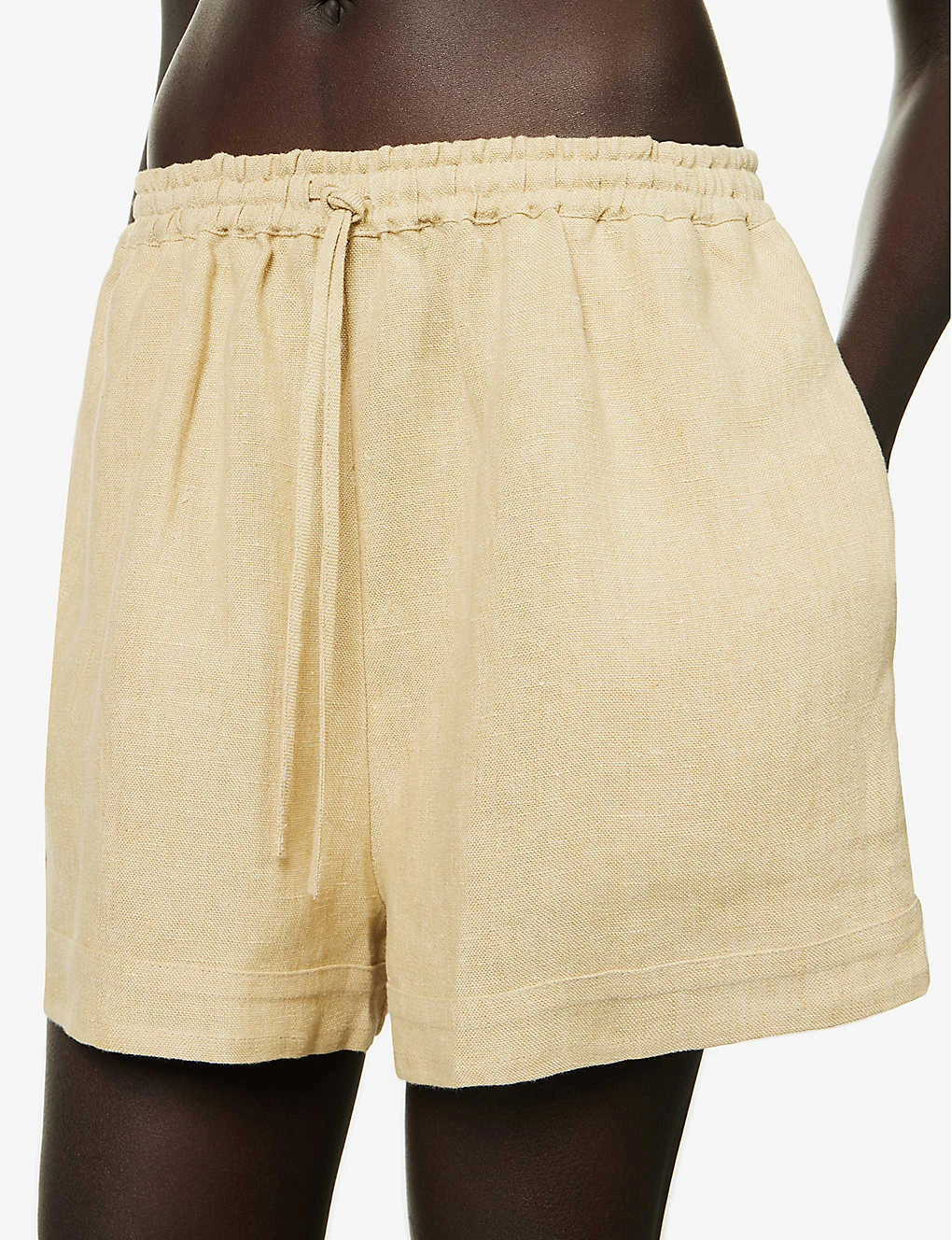 Mid-rise Elasticated-waistband Linen Shorts 5 Mid-rise Elasticated-waistband Linen Shorts - Image 5