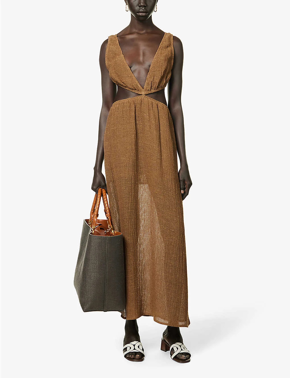 Plunge-neck Cut-out Linen Maxi Dress 2 Plunge-neck Cut-out Linen Maxi Dress - Image 2