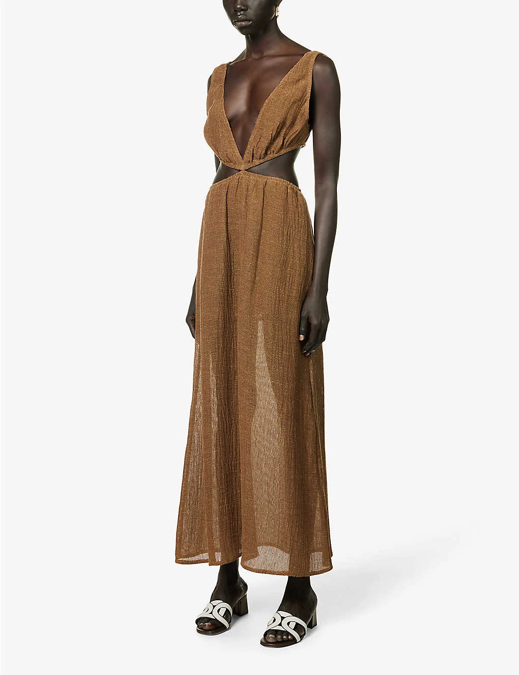 Plunge-neck Cut-out Linen Maxi Dress 3 Plunge-neck Cut-out Linen Maxi Dress - Image 3