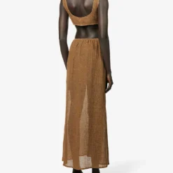 Plunge-neck Cut-out Linen Maxi Dress 8 Plunge-neck Cut-out Linen Maxi Dress -Outlet Pique Style Store R04157401 OLIVE ALT03