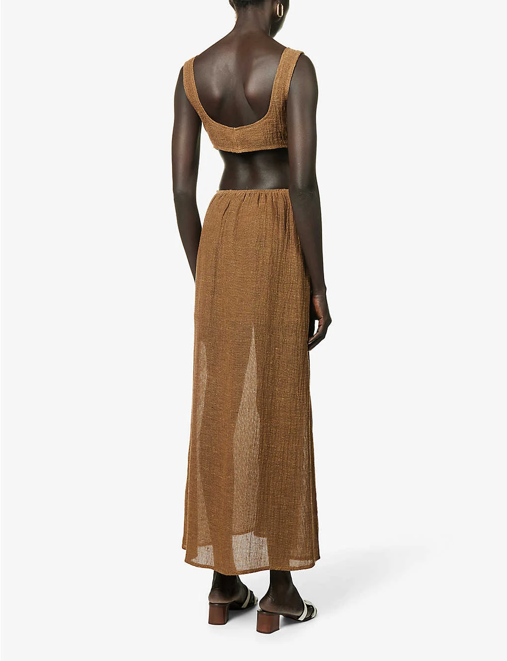 Plunge-neck Cut-out Linen Maxi Dress 4 Plunge-neck Cut-out Linen Maxi Dress - Image 4