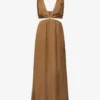 Plunge-neck Cut-out Linen Maxi Dress
