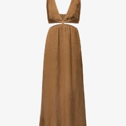 Plunge-neck Cut-out Linen Maxi Dress