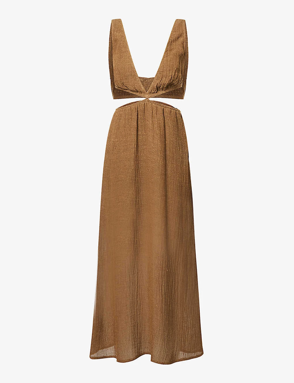Plunge-neck Cut-out Linen Maxi Dress 1 Plunge-neck Cut-out Linen Maxi Dress