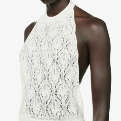 Halterneck Open-back Organic-linen Knitted Maxi Dress -Outlet Pique Style Store R04157408 WHITE ALT04