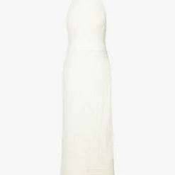 Halterneck Open-back Organic-linen Knitted Maxi Dress