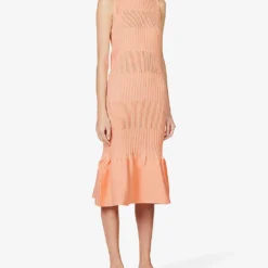 Fluted Flared-hem Recycled-polyester Knitted Midi Dress -Outlet Pique Style Store R04157883 SALMON ALT02