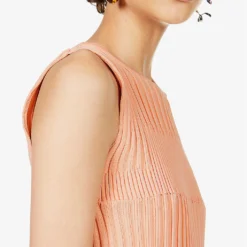 Fluted Flared-hem Recycled-polyester Knitted Midi Dress -Outlet Pique Style Store R04157883 SALMON ALT05