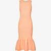 Fluted Flared-hem Recycled-polyester Knitted Midi Dress