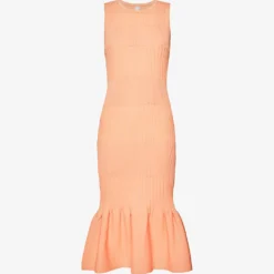 Fluted Flared-hem Recycled-polyester Knitted Midi Dress