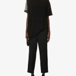 Asymmetric-hem Relaxed-fit Woven T-shirt -Outlet Pique Style Store R04158035 BLACK ALT02