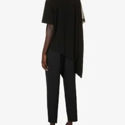 Asymmetric-hem Relaxed-fit Woven T-shirt -Outlet Pique Style Store R04158035 BLACK ALT03