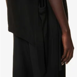 Asymmetric-hem Relaxed-fit Woven T-shirt -Outlet Pique Style Store R04158035 BLACK ALT05