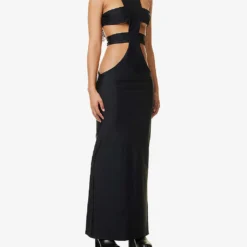 Power Cut-out Sleeveless Slim-fit Stretch-woven Maxi Dress -Outlet Pique Style Store R04158074 BLACK ALT02