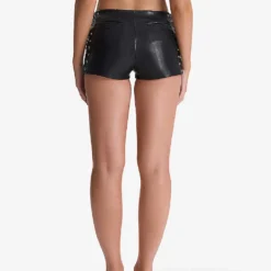 Azora Eyelet-embellished Faux-leather Micro Mini Shorts -Outlet Pique Style Store R04158225 BLACK ALT03