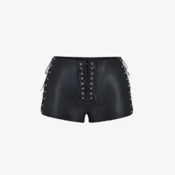 Azora Eyelet-embellished Faux-leather Micro Mini Shorts