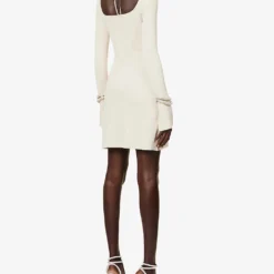 Olivia Ring-embellished Knitted Mini Dress -Outlet Pique Style Store R04158903 CREAM ALT03