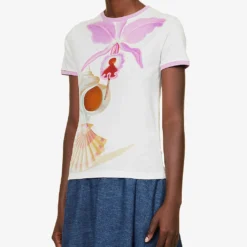 Loewe Maruja Mallo Floral-pattern Stretch-cotton T-shirt -Outlet Pique Style Store R04159263 WHITEMULTICOLOR ALT02