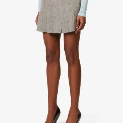 Bottega Veneta Pleated Structured-waist Woven Mini Skirt -Outlet Pique Style Store R04159948 BROWNWHITEBLUE ALT02