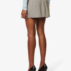 Bottega Veneta Pleated Structured-waist Woven Mini Skirt -Outlet Pique Style Store R04159948 BROWNWHITEBLUE ALT03