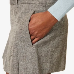 Bottega Veneta Pleated Structured-waist Woven Mini Skirt -Outlet Pique Style Store R04159948 BROWNWHITEBLUE ALT04