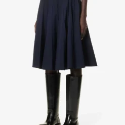 Bottega Veneta Plisse Pleated Wool Midi Skirt -Outlet Pique Style Store R04159954 NAVY ALT02