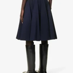 Bottega Veneta Plisse Pleated Wool Midi Skirt -Outlet Pique Style Store R04159954 NAVY ALT03