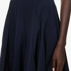 Bottega Veneta Plisse Pleated Wool Midi Skirt -Outlet Pique Style Store R04159954 NAVY ALT04