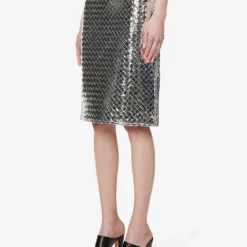 Bottega Veneta Intrecciato High-rise Leather Midi Skirt -Outlet Pique Style Store R04159967 SILVER ALT02